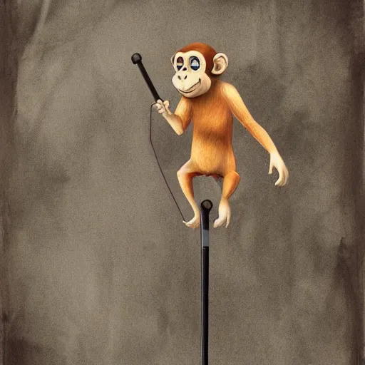 Image similar to a drunk monkey on a pogo stick, digital art,