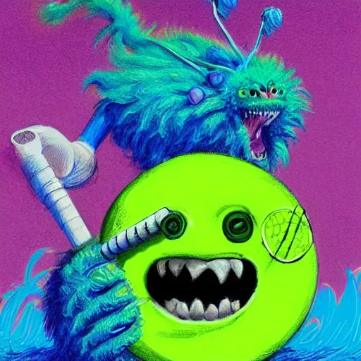 Image similar to a tennis ball monsters, colorful, digital art, fantasy, magic, chalk, trending on artstation, ultra detailed, professional illustration by basil gogos