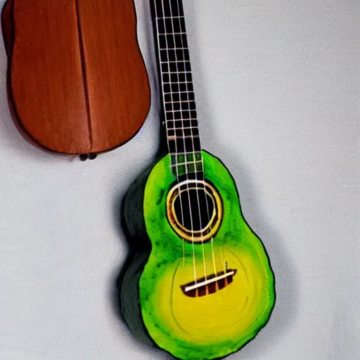 Image similar to avocado ukulele painted by leonardo da vinci