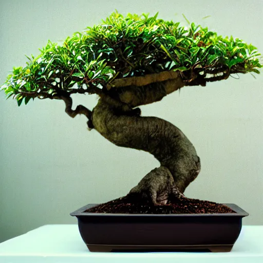 Image similar to A prize-winning ficus bonsai in an innovative style, blog photography, F 1.4 Kodak Portra