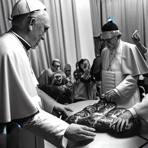 Image similar to photojournalism, the popes hand turn into sausages