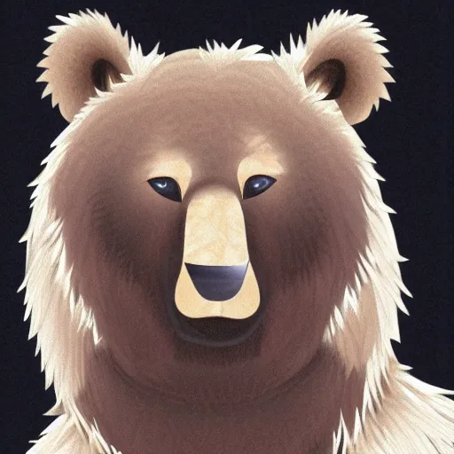 Prompt: Anime frazzled brown bear headshot, Anime art by Avetetsuya Studios trending on Artstation, blank background, no cropping