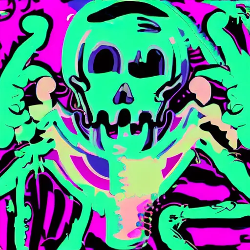 Prompt: best vaporwave album art of 2015, Aggro Crag, blacklight ghost puppet