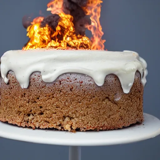 Prompt: disgruntled rain cloud extinguished wild cake fire