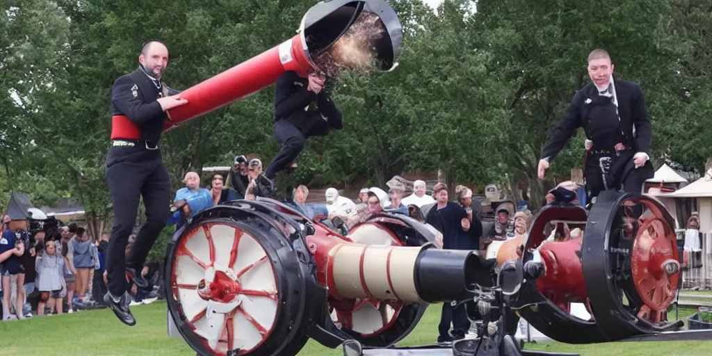 Image similar to andrew tate being fired out of a cannon