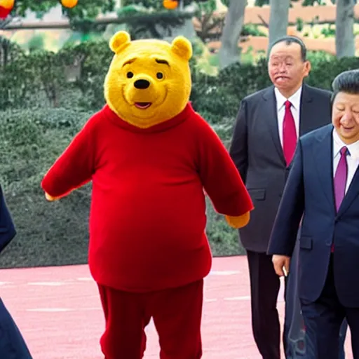 Image similar to xi jinping cosplays as winnie the pooh