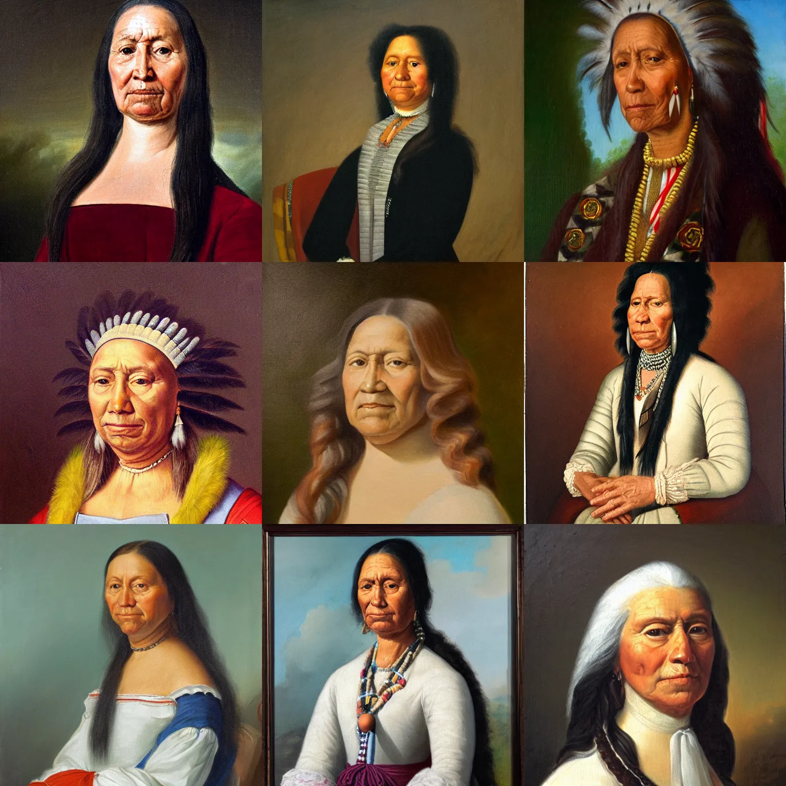 Prompt: official portrait of the united states president, 1724. she is a 38 year old native american woman. oil on canvas