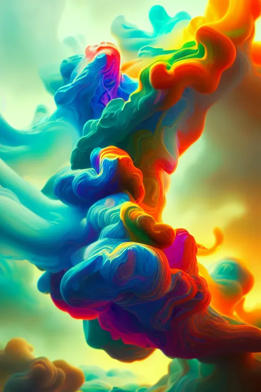 colorful liquid smoke and clouds forming detailed