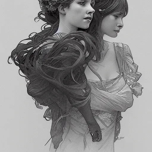 Prompt: amazing lifelike award winning pencil illustration of tilly Tom and tiny trending on art station artgerm Greg rutkowski alphonse mucha cinematic