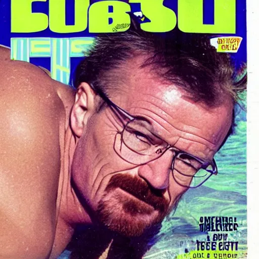 Prompt: Walter White on the cover of Swimsuit Illustrated (1989)