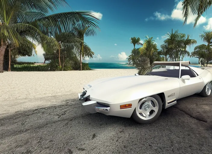 Prompt: hyperrealism, detailed textures, photorealistic 3 d render, a dreamy beach in cuba, a 1 9 9 0 coervette stingray with a blazing pearl white colour scheme, mickey thompson tires, centrerline rims, sharp focus, ultra realistic, ultra high pixel detail, cinematic, intricate, cinematic light, concept art, illustration, art station, unreal engine 8 k