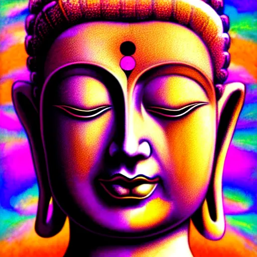 Prompt: An extremely psychedelic portrait of Buddha, surreal, LSD, face, detailed, intricate, elegant, lithe, highly detailed, digital painting, artstation, concept art, smooth, sharp focus, illustration