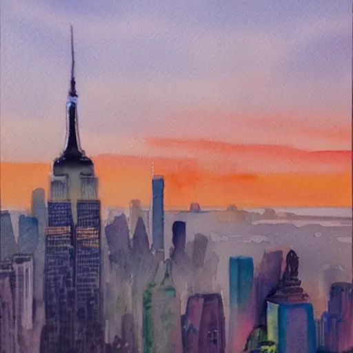 Prompt: new york at sunrise. watercolor. trending on artstation.