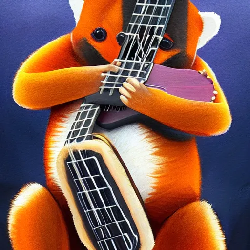 Image similar to cute fluffy Ailurus fulgens playing a ukulele, fully detailed, high quality , 4k , digital art, digital painting, soft light , masterpiece