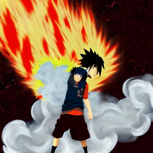 Image similar to naruto uchiha exhaling a huge cloud of smoke, award winning professional marijuana smoking photography