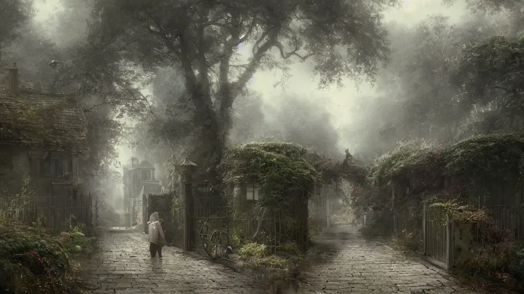 Prompt: this was the start of the journey, leaving the trimmed gardens and clipped hedges of home. andreas achenbach, artgerm, mikko lagerstedt, zack snyder, tokujin yoshioka