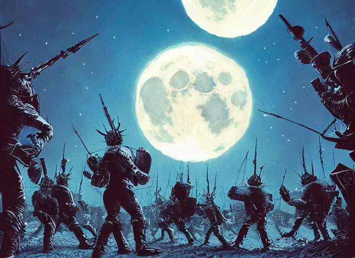 Image similar to beautiful as the moon, terrible as an army with banners. art by pascal blanche and tim white