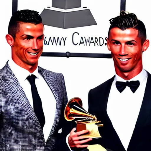 Prompt: lionei messi and cristiano ronaldo at the grammy awards
