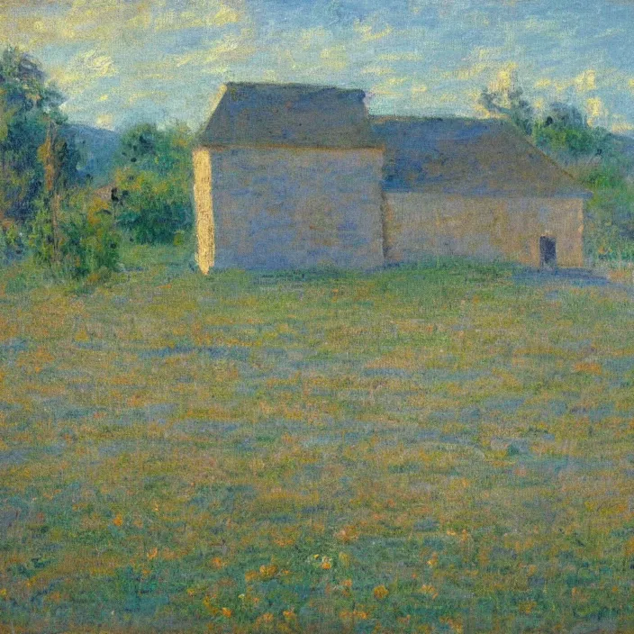 Prompt: a building in a serene landscape, impressionism