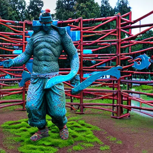 Image similar to huge beautiful statue of number six in the middle of the ninja park obstacles, ultradetails, intricate by by James Jean and mc esher