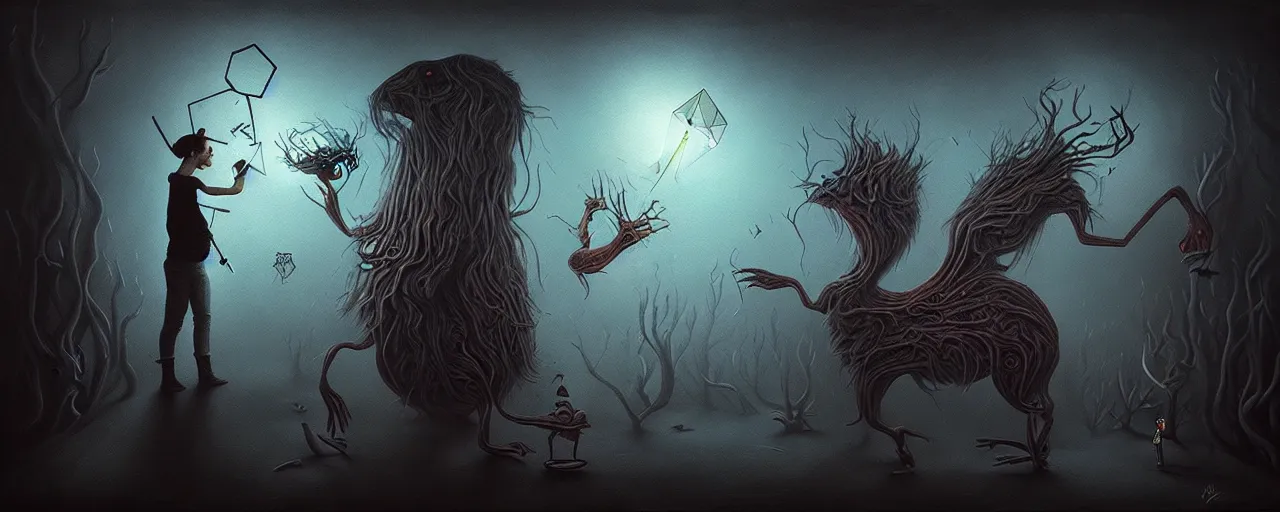 Image similar to whimsical alchemical creatures, surreal dark uncanny painting by ronny khalil