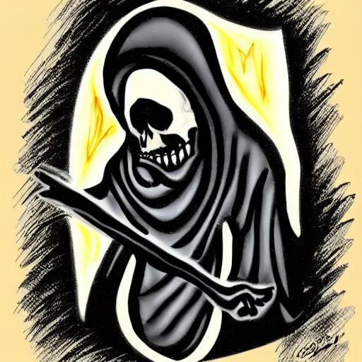 Image similar to cartoon drawing of a grim reaper