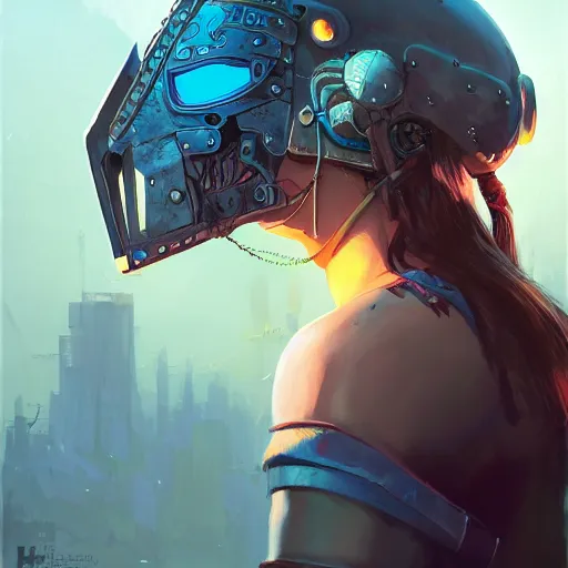 Image similar to cyberpunk viking helmet mask warrior goddess robot ninja fantasy, art gta 5 cover, official fanart behance hd artstation by jesper ejsing, by rhads, makoto shinkai and lois van baarle, ilya kuvshinov, ossdraws