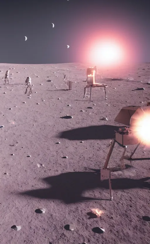 Prompt: high quality digital art of people lighting crackers on the moon, moon craters are visible, high quality cinematic lights, 8K octane render, art station