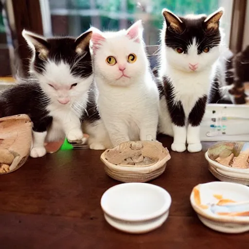 Image similar to a bunch of cute cats around a table