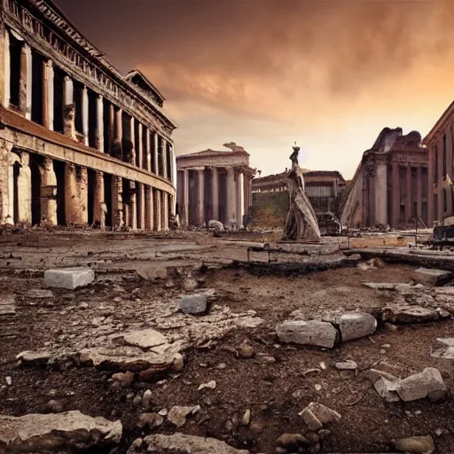 Image similar to post apocalyptic Rome,ultra wide, octane render, cinematic, hyper realistic,