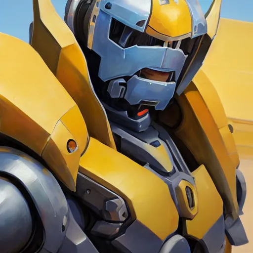 Image similar to greg manchess portrait painting of bumblebee the transformer as overwatch character, medium shot, asymmetrical, profile picture, organic painting, sunny day, matte painting, bold shapes, hard edges, street art, trending on artstation, by huang guangjian, gil elvgren, ruan jia, greg rutkowski, gaston bussiere