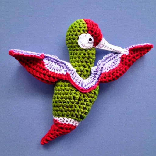 Prompt: a crochet hummingbird