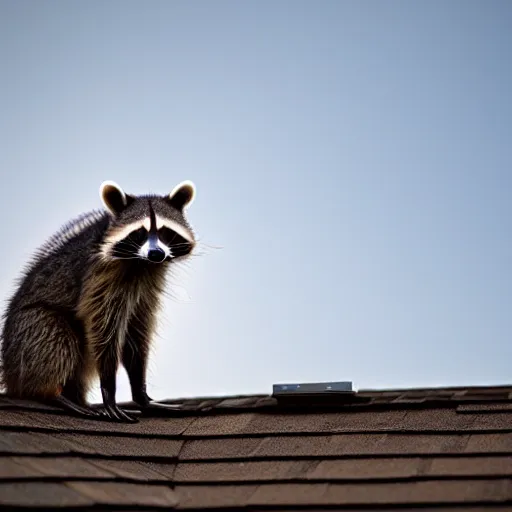 Image similar to raccoon on roof, morning light, backlit,