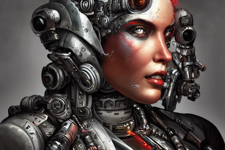 Image similar to “ a extremely detailed stunning portraits of atompunk cyborg by allen william on artstation ”