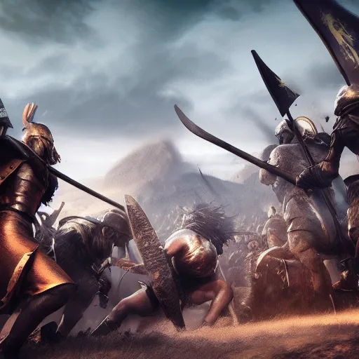 Prompt: Vikings fighting against knights, fantasy art, octane render, 8k, hyperrealistic, artstation