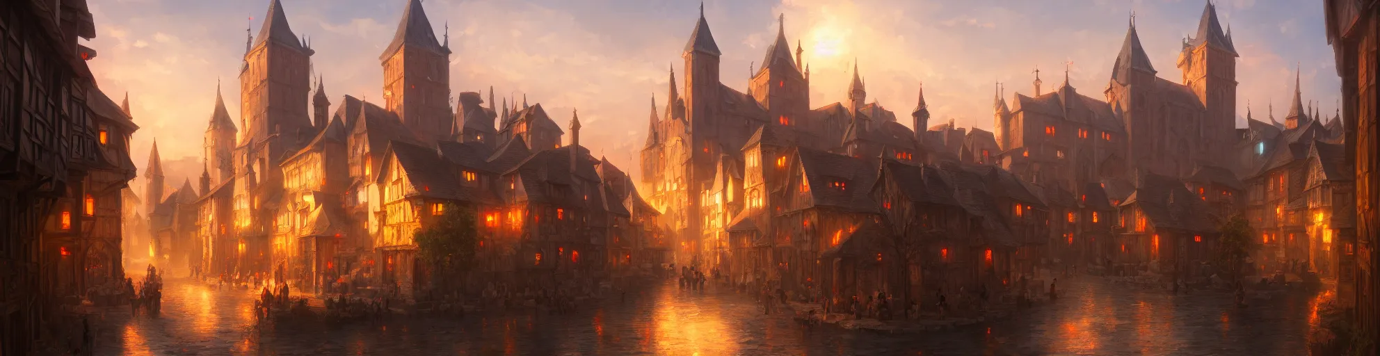 Prompt: Beautiful old medieval city. Magical summer, trending on artstation, 50mm, by Noah Bradley