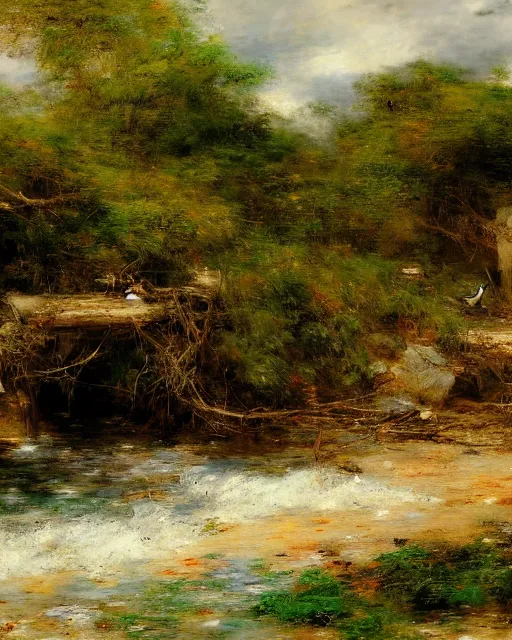 Prompt: reclaimed by nature by eugene boudin, wallpaper, highly detailed, trending on artstation.