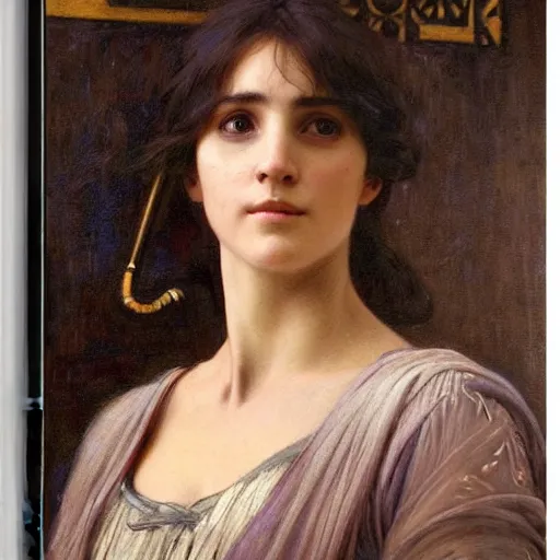 Prompt: portrait of a tired female magician in a business suit holding an oak magic wand intricate portrait by john william waterhouse and Edwin Longsden Long and Theodore Ralli and Henryk Siemiradzki, very coherent iridescent symmetrical artwork. Cinematic, hyper realism, high detail 8k