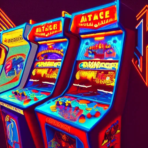 Image similar to 1990s arcade machine, octane render, unreal engine, digital art, Artstation, Trending on Artstation, Artstation HQ, Artstation HD, cgsociety, Pinterest, 8k , close up to the screen, wide angle, godrays, volumetric, reflections, cinematic, epic, accurate, coherent, 3D Render,