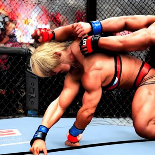 Image similar to transgender muscular woman beating up woman in ufc