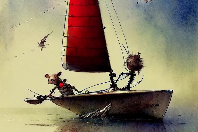 Prompt: adventurer ( ( ( ( ( 1 9 5 0 s retro future robot mouse sailboat house robot. muted colors. ) ) ) ) ) by jean baptiste monge!!!!!!!!!!!!!!!!!!!!!!!!! chrome red