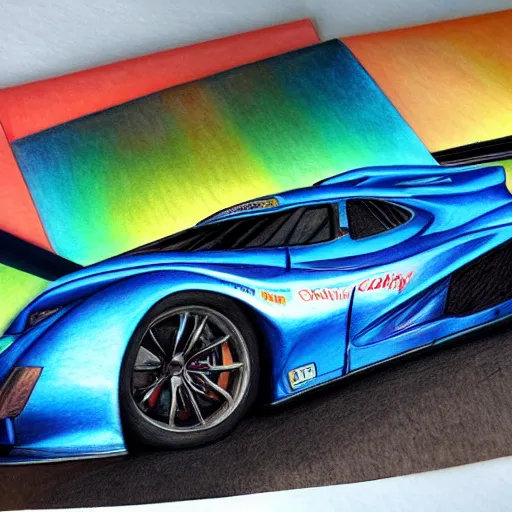 Prompt: Colored pencil art on paper, Race Car, highly detailed, artstation, MasterPiece, Award-Winning, Caran d'Ache Luminance