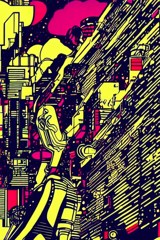 Image similar to futuristic japanese cyberpunk by roy lichtenstein, by andy warhol, ben - day dots, pop art, bladerunner pixiv contest winner, cyberpunk style, cyberpunk color scheme, mechanical, high resolution, hd