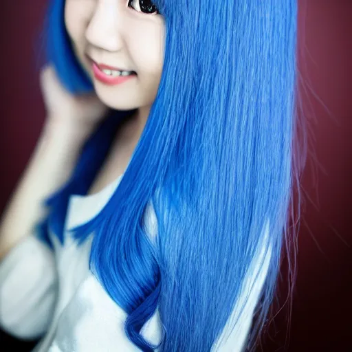 Prompt: Blue Haired Asian girl, Japanese style