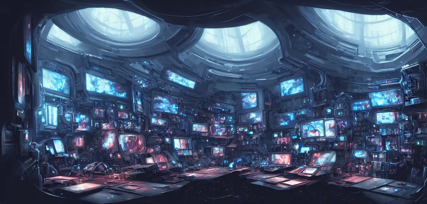 Image similar to a hyper detailed octane render concept art by xision wu, kerem beyit, sandara tang portrait of cyberpunk panel control spaceship room, dim lighting, detailed portraits, unreal engine 5, highly rendered, digital painting, hyper realistic, photorealistic, artstation, concept art, smooth, sharp focus perfect horizontal, symmetry illustration, detailed and intricate environment artstation hq