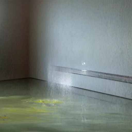 Prompt: water sprays from an air conditioner in a teenager's room flooding dirty water, blurred, faded, depth of field, sunny, ultra realistic, very detailed, by gerhard richter, neo rauch and nadav kander, 8 k hyper realistic detailed cinematic still