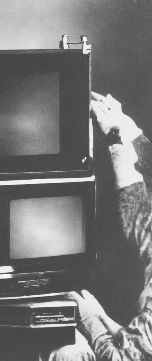 Image similar to 1 9 0 0 s photo of a person watching a flat screen hd tv