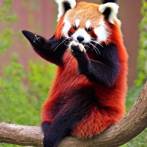 Image similar to digital art of a red panda showing its middle finger