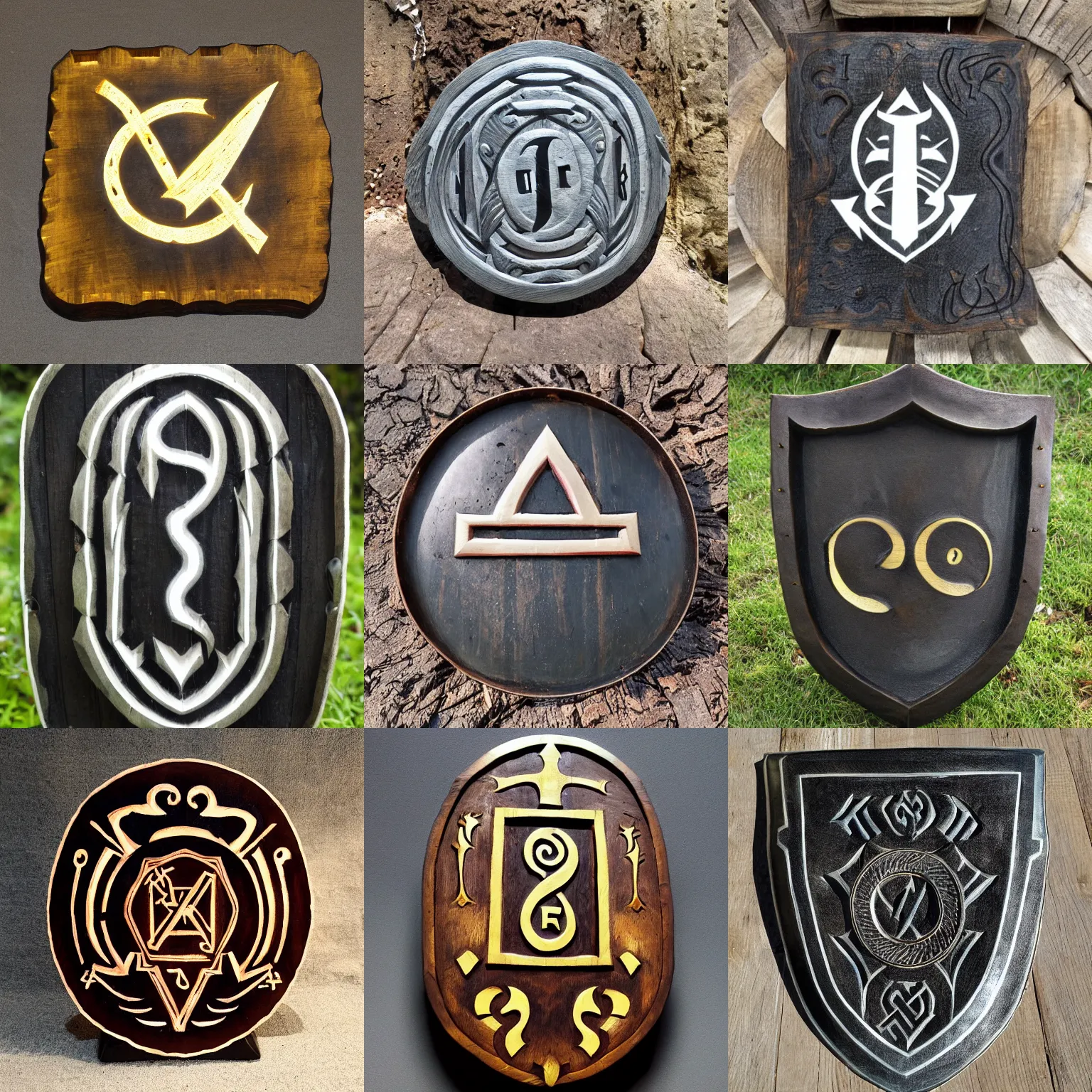 Prompt: shield carved with glowing rune