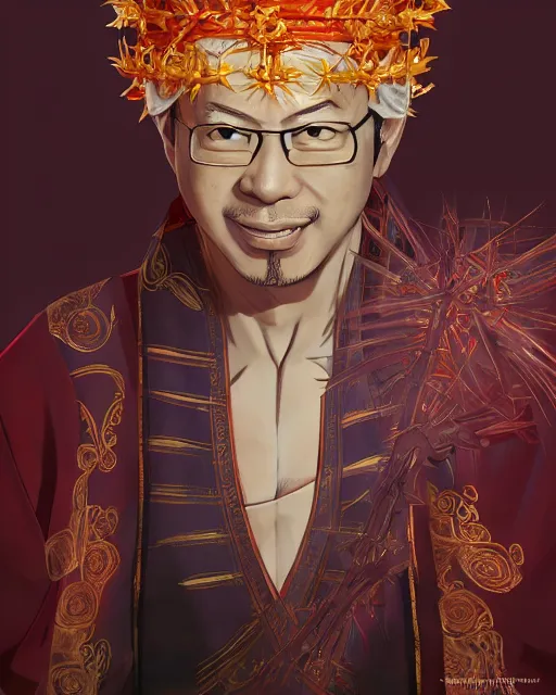 Image similar to an anime portrait of najib razak as a beautiful man wearing a kimono and a crown of thorns from skyrim, by stanley artgerm lau, wlop, rossdraws, james jean, andrei riabovitchev, marc simonetti, and sakimichan, trending on artstation